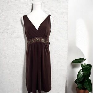 Elegant Vintage Brown Sleeveless Dress beaded fairy M grunge whimsigoth